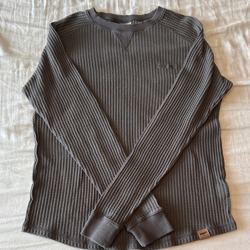 BANDED Waffle-Knit Crewneck Long-Sleeve Shirt — Charcoal Gray
